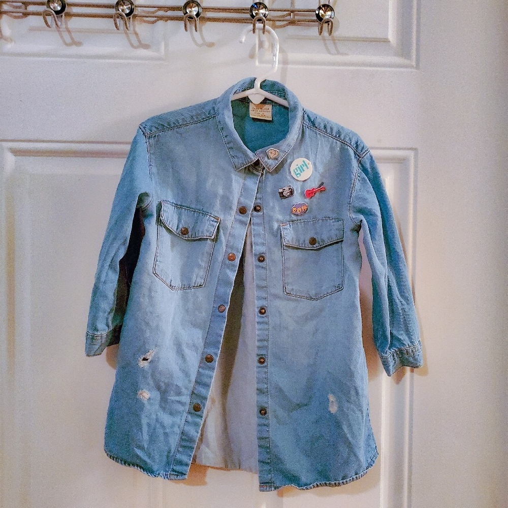 ⭐Zara Girls Distressed Blue soft Button Down Tunic